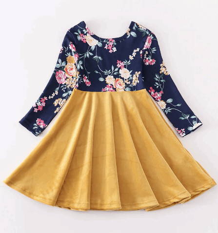 Velvet Mustard Pink Floral Dress