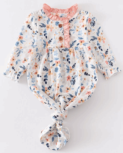 Baby Girl Knot Gown Pink Floral 0-12 months
