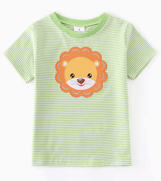 Green Striped Lion Shirt Size 4T
