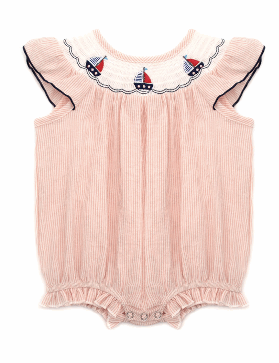 Pink Sailboat Smocked Romper