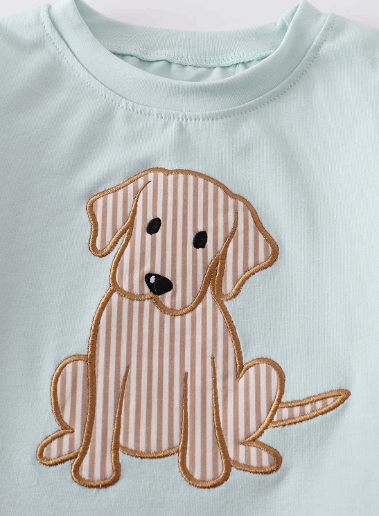 Boy Dog Stripe Applique Top