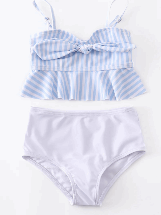 Blue Stripe High Waist 2-Piece Swimsuit