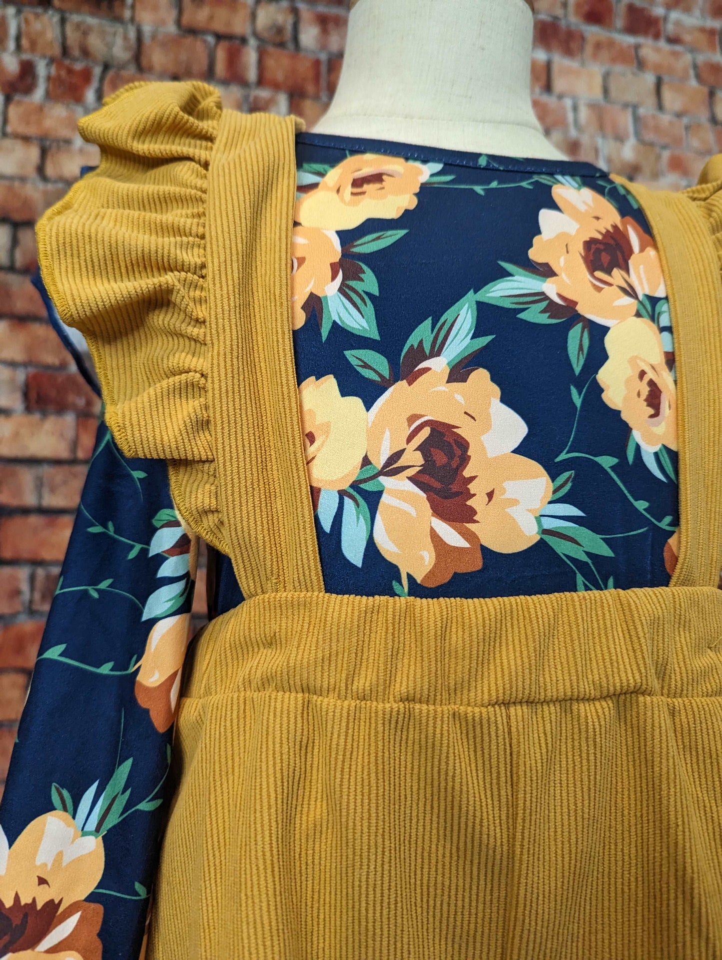 Corduroy Mustard Yellow Floral Suspenders Set