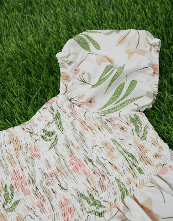 Fresh Breeze Floral Printed Bubble Sleeve Dress