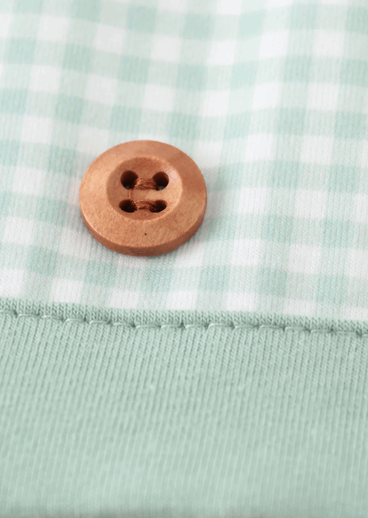 Green floral print plaid buttons dress