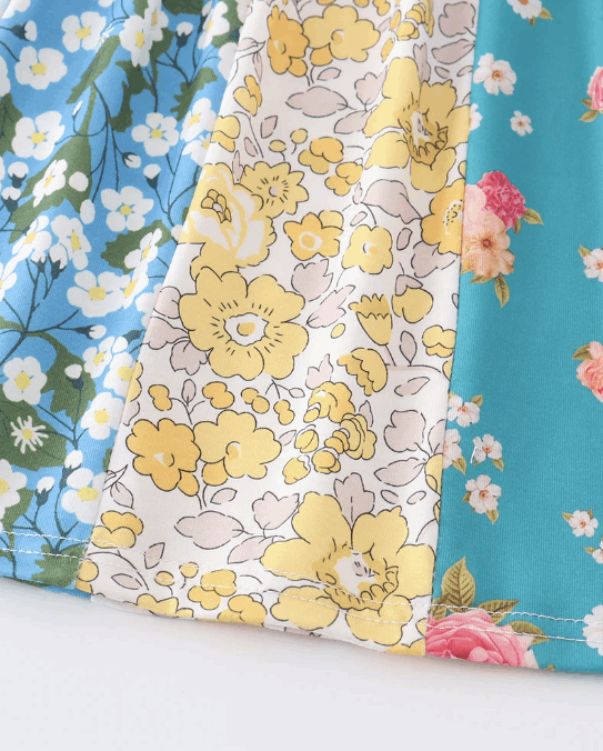 Green floral print plaid buttons dress