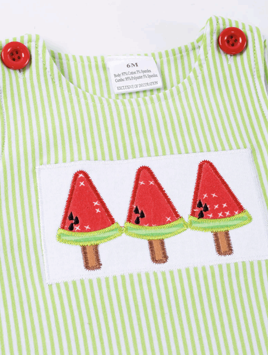 Green watermelon applique stripe boy jonjon