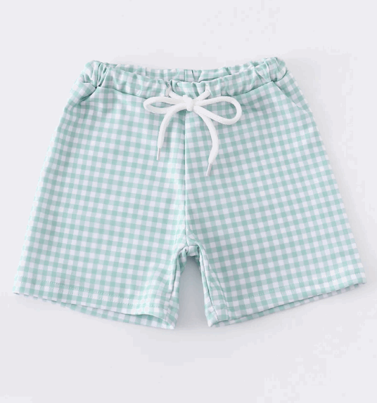 Green plaid drawstring boy shorts
