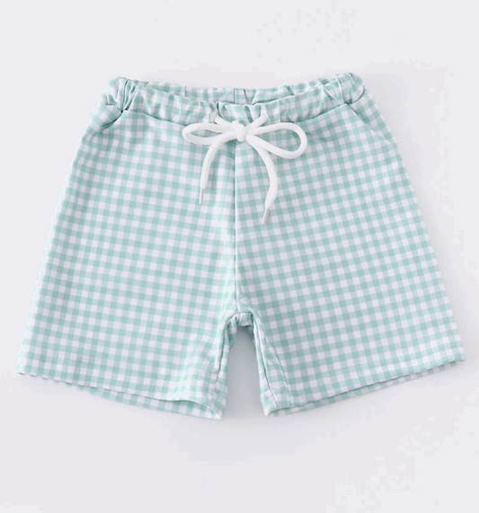Green plaid drawstring boy shorts