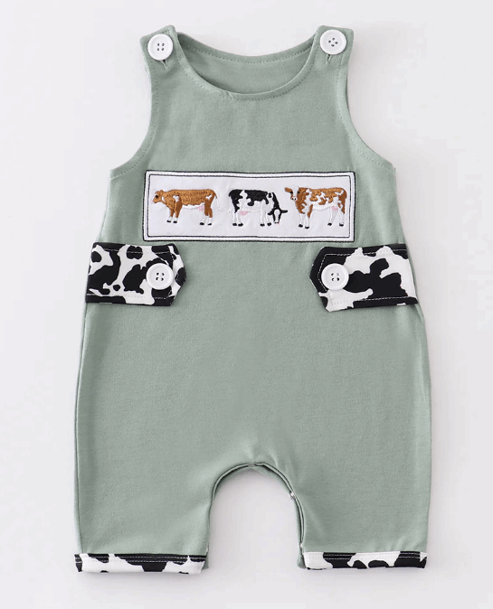 Green cow embroidery baby boy jonjon