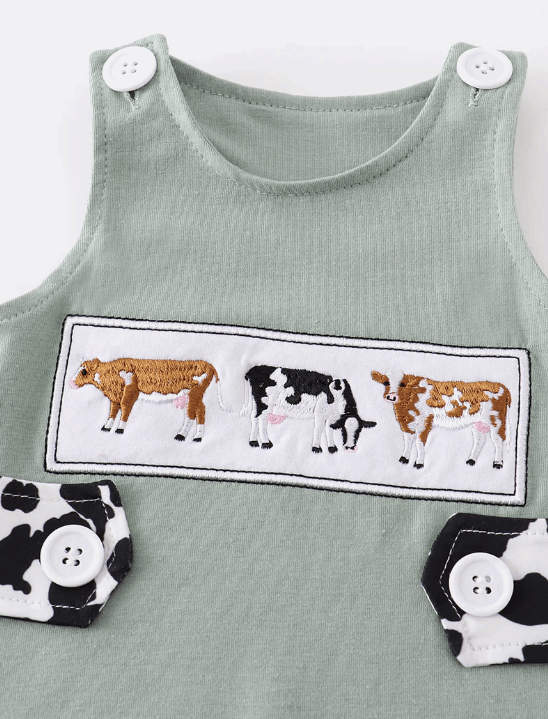 Green cow embroidery baby boy jonjon