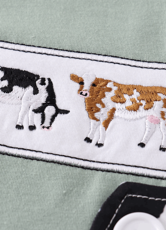 Green cow embroidery baby boy jonjon