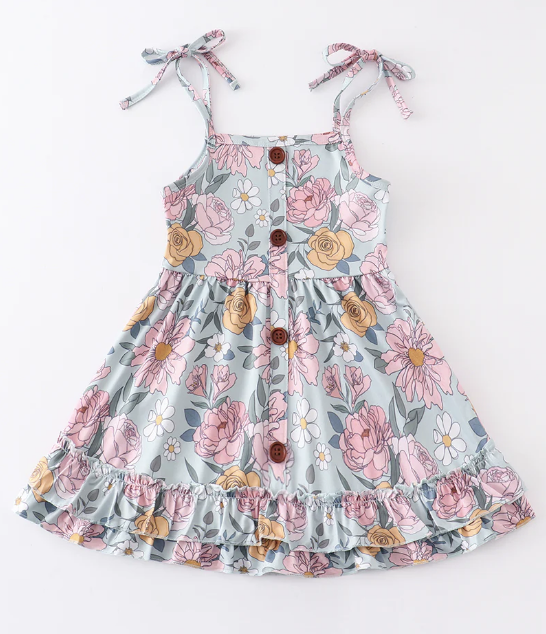 Floral Strap Ruffle Dress