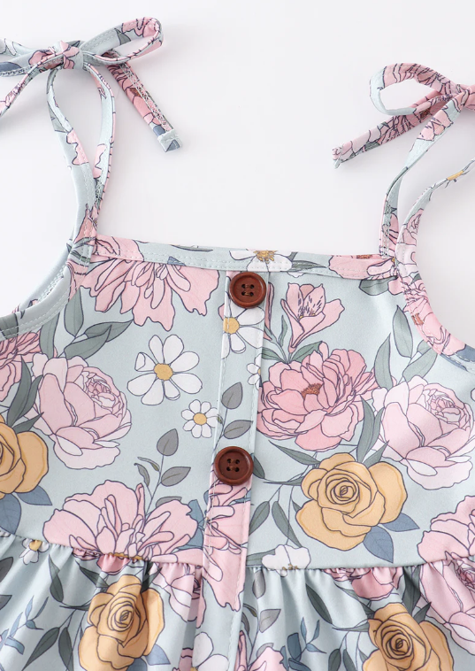 Floral Strap Ruffle Dress