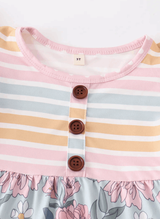 Pink stripe floral print ruffle set
