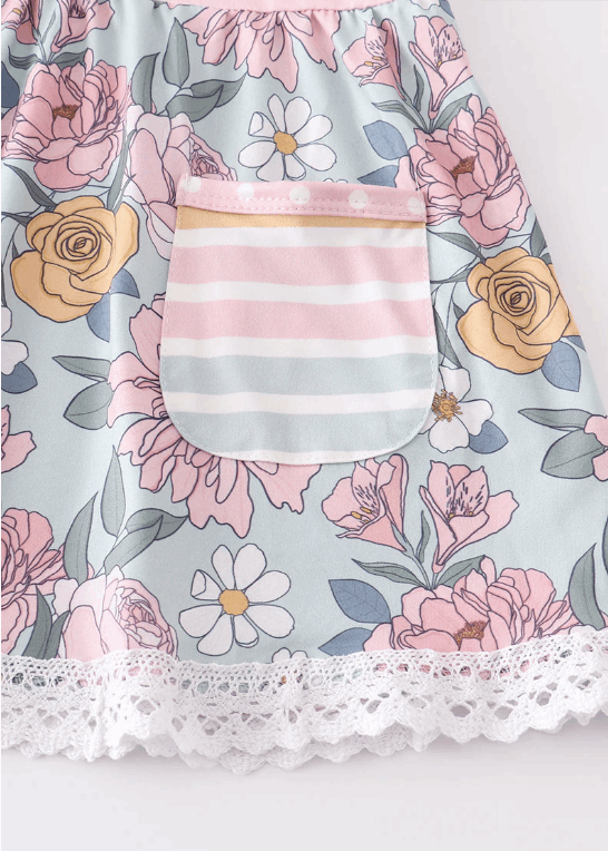 Pink stripe floral print ruffle set