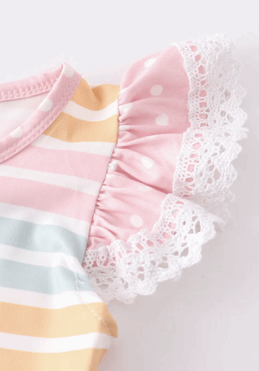 Pink stripe floral print ruffle set