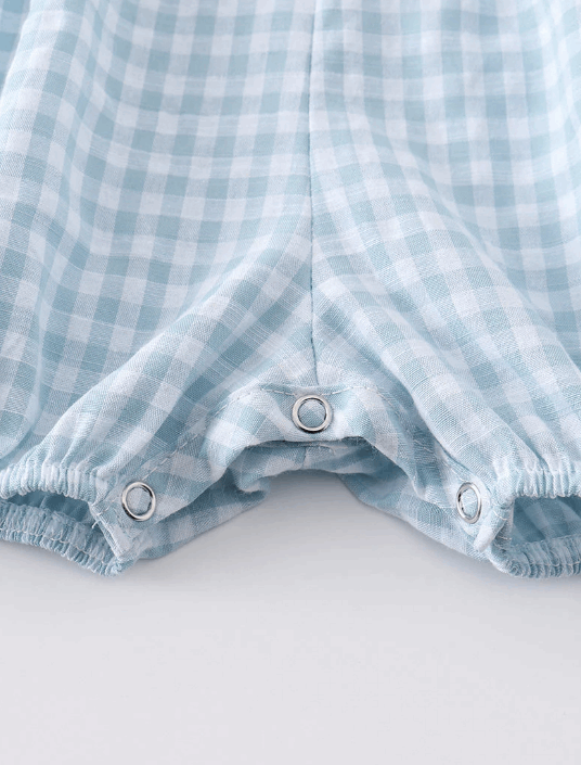 Blue plaid fish applique boy romper