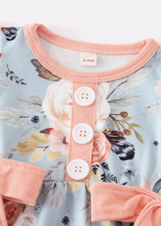 Blue floral print ruffle baby girl bubble
