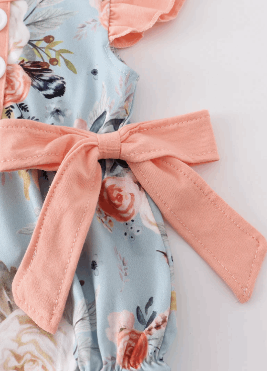 Blue floral print ruffle baby girl bubble