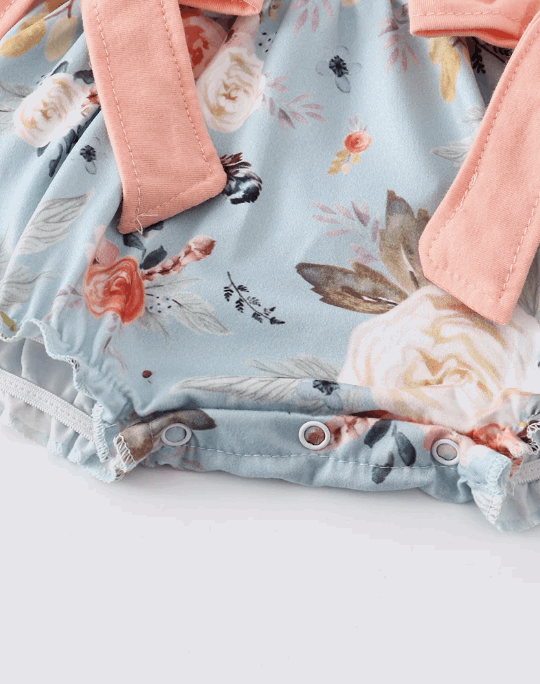 Blue floral print ruffle baby girl bubble