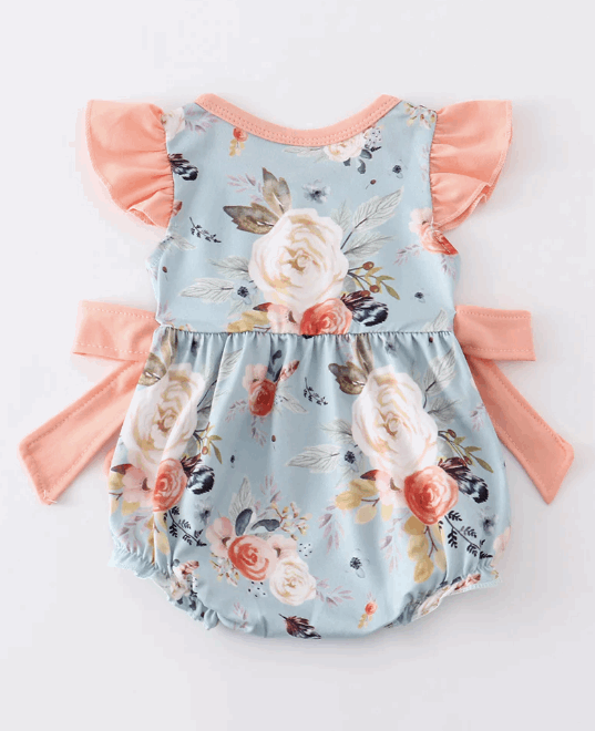 Blue floral print ruffle baby girl bubble