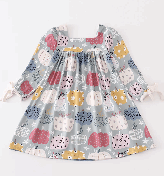 Pumpkin print girl dress
