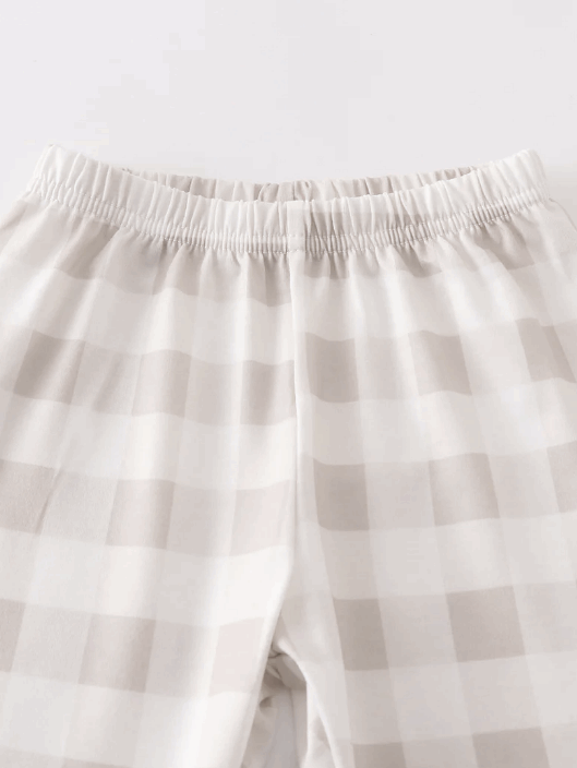 Blackish green pumpkin applique plaid boy set