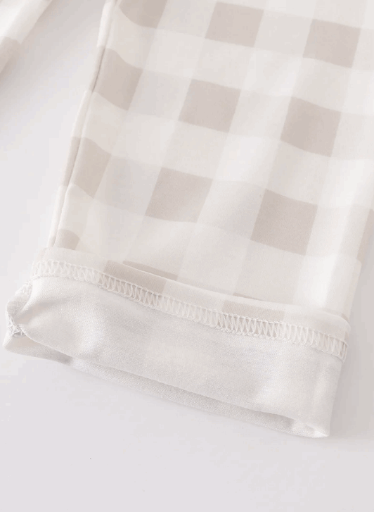 Blackish green pumpkin applique plaid boy set