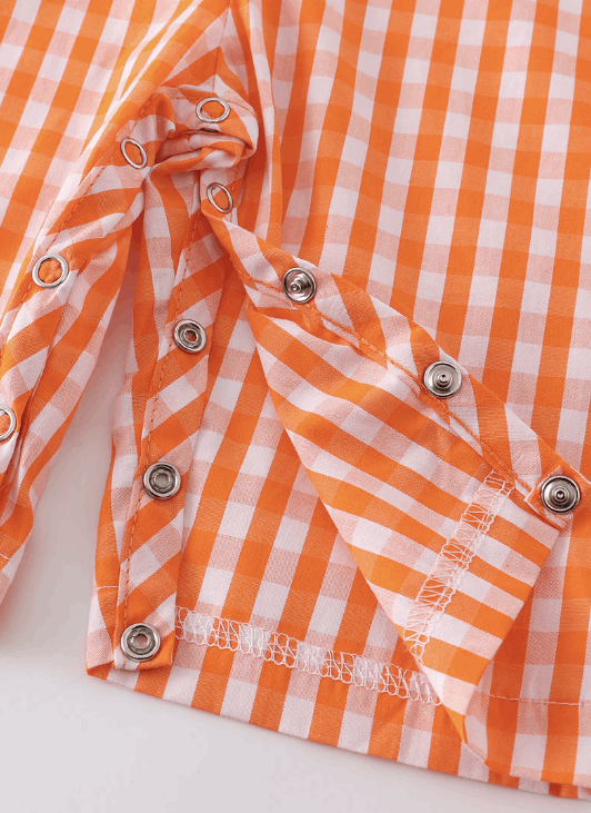 Orange plaid ghost smocked boy romper