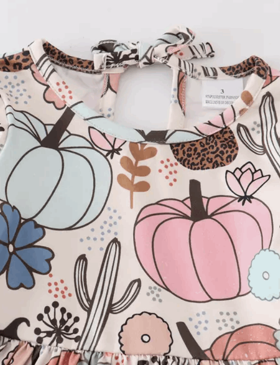 Pumpkin Print Ruffle Girl Dress