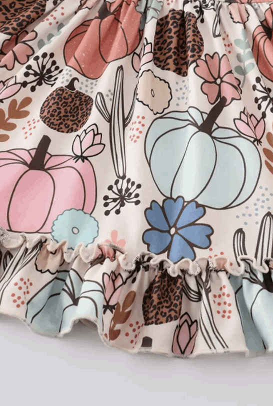 Pumpkin Print Ruffle Girl Dress