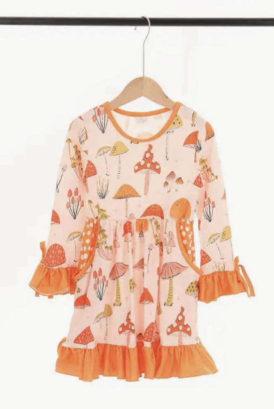 Girls A Line Ruffle Dress - Orange Mushroom