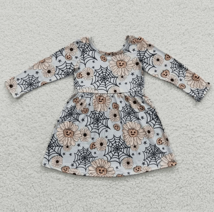Girls Halloween Flowers Pumpkin Dresses