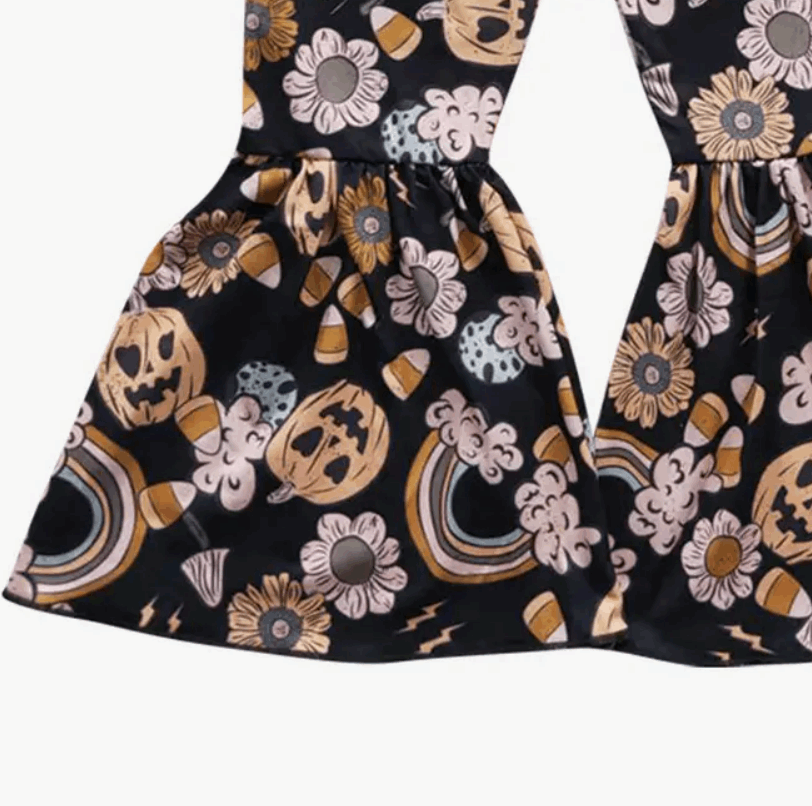 Girls Halloween Pumpkin Bell Bottoms