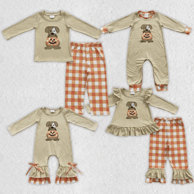 Dog Pumpkin Halloween Set Boy Romper