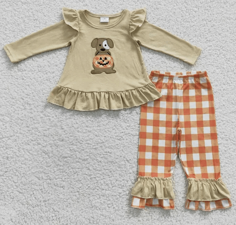 Dog Pumpkin Halloween Girl Romper
