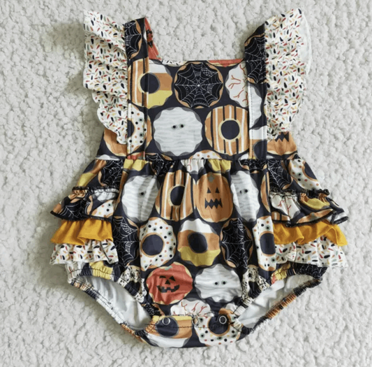 Girls Halloween Donut Pumpkin Romper