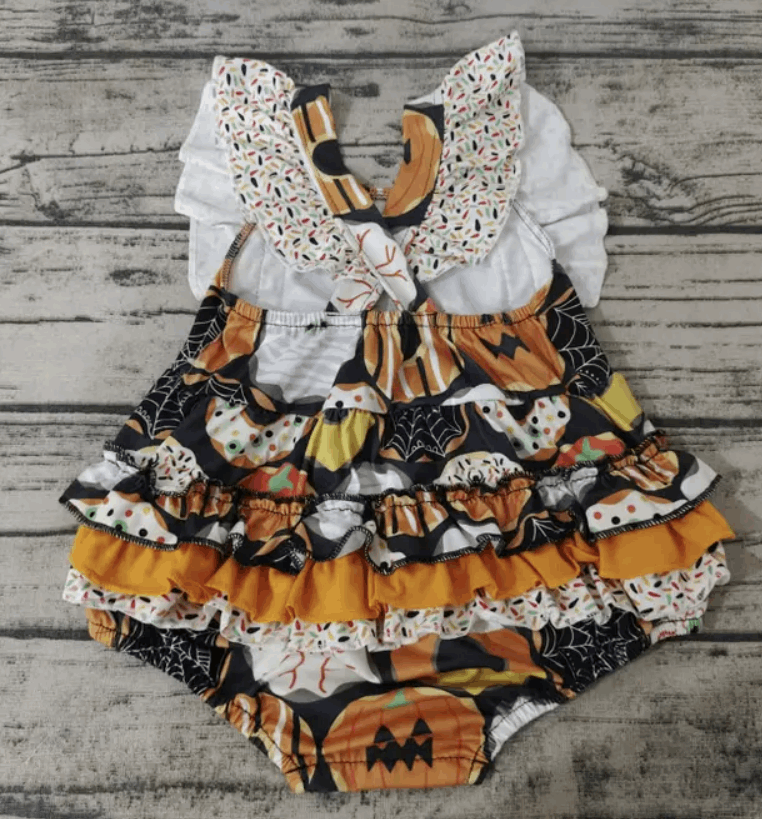Girls Halloween Donut Pumpkin Romper