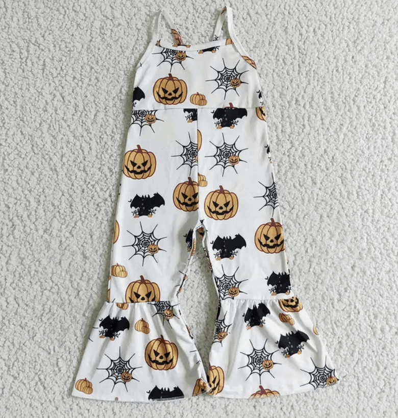Girls Halloween Pumpkin Strap Jumpsuit