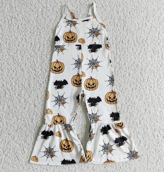 Girls Halloween Pumpkin Strap Jumpsuit