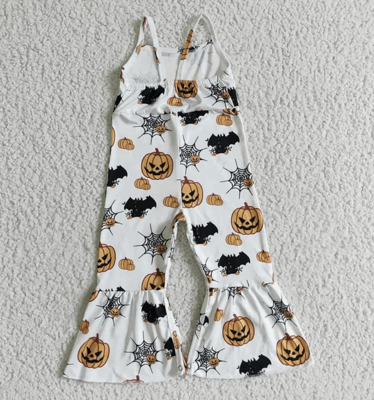 Girls Halloween Pumpkin Strap Jumpsuit