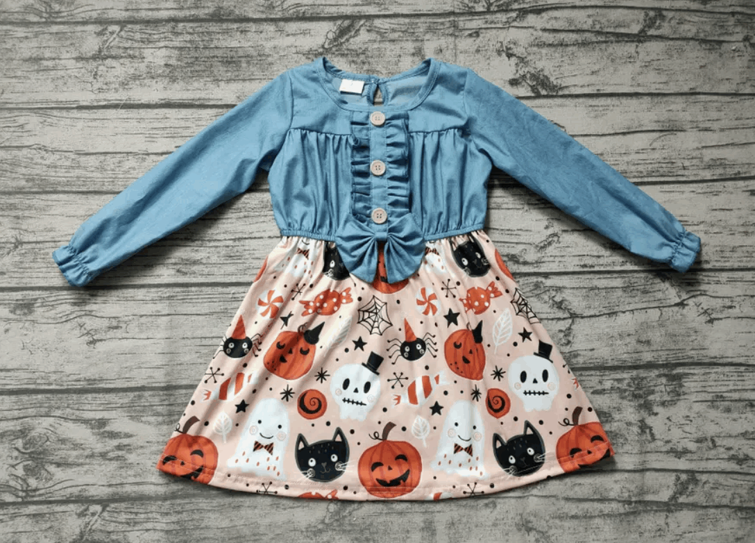 Girls Denim Ghost Halloween Dress