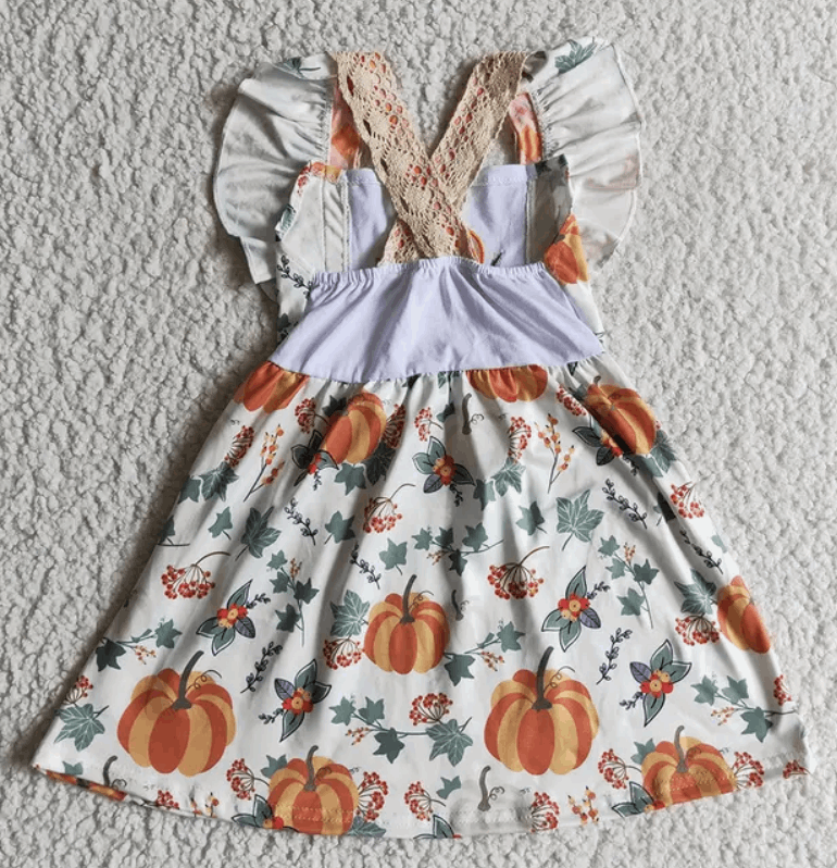 Girls Pumpkin Floral Knee Length Dress