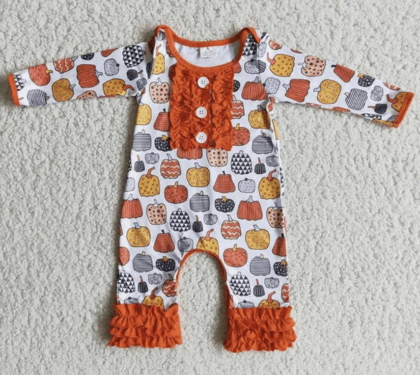 Girls Pumpkin Fall Romper
