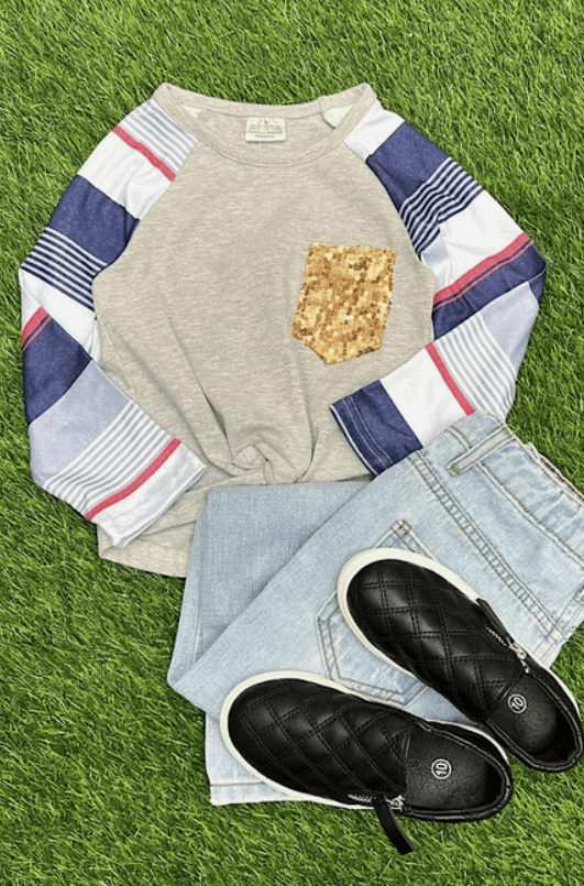 Stripe Top With Sequin Pockets
