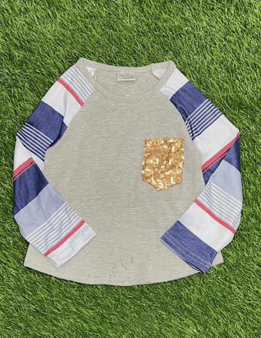 Stripe Top With Sequin Pockets