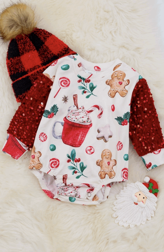 Christmas Printed Onesie w Sequins