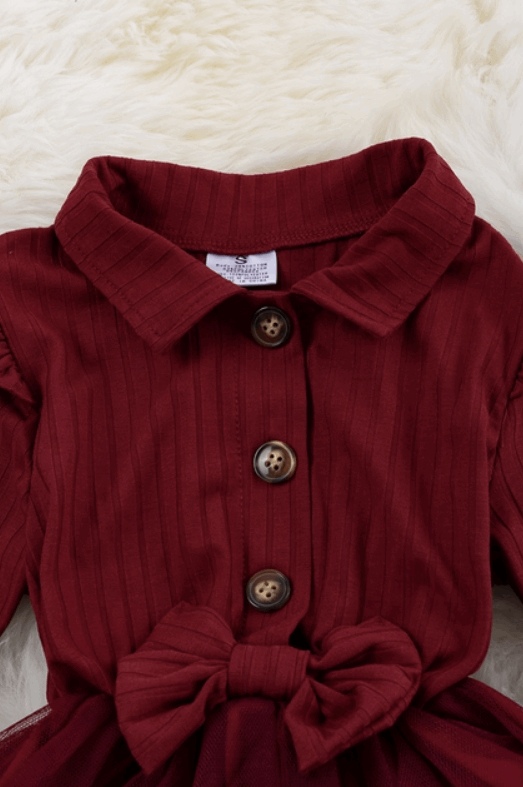 Deep Burgundy Cotton Top and Tulle Skirt Dress
