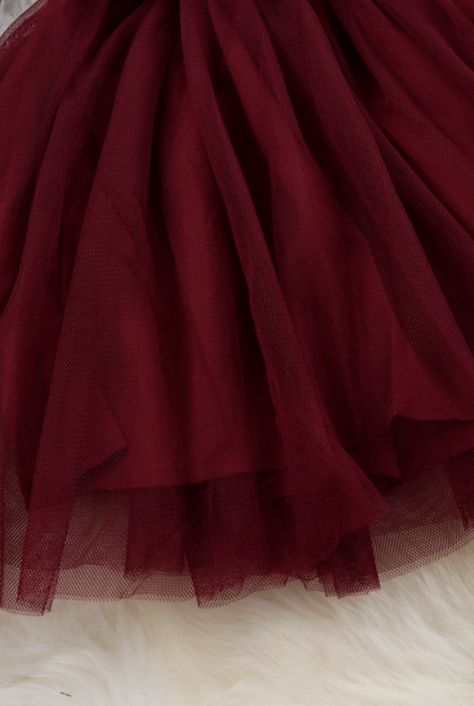 Deep Burgundy Cotton Top and Tulle Skirt Dress